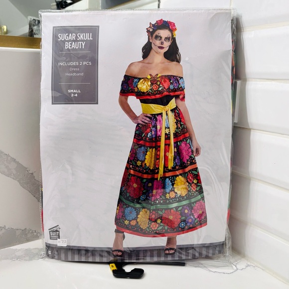 Women's Sugar Skull Beauty Costume Dress and Headband - Picture 2 of 5